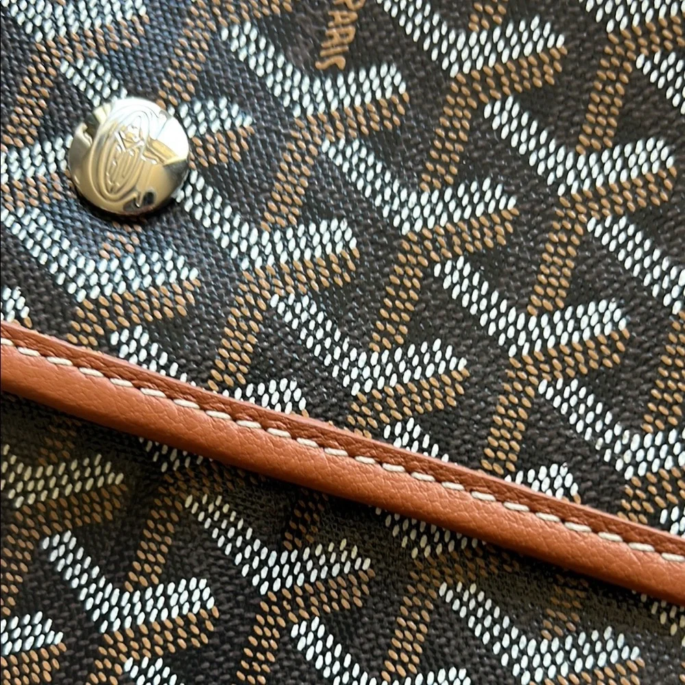 Goyard Patterned Canvas Briefcase with Black and Brown Trim